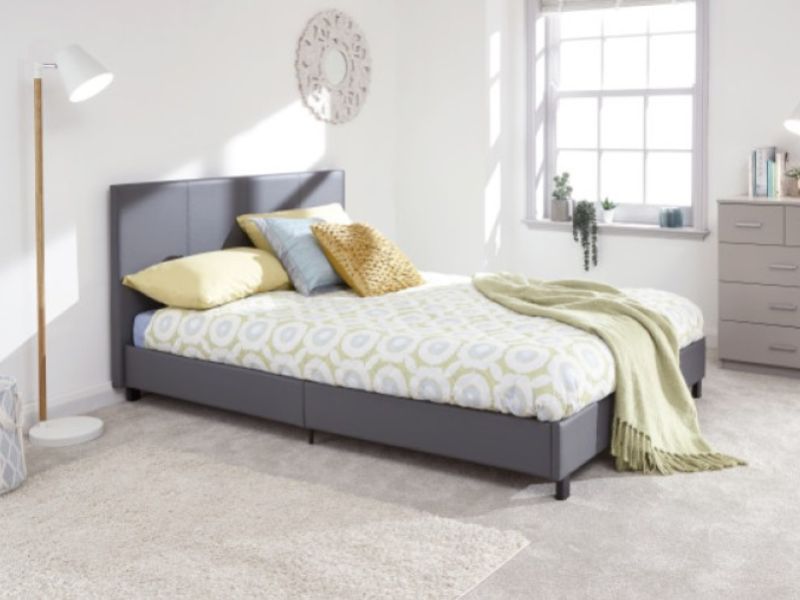 GFW Bed In A Box 4ft Small Double Grey Faux Leather Bed Frame
