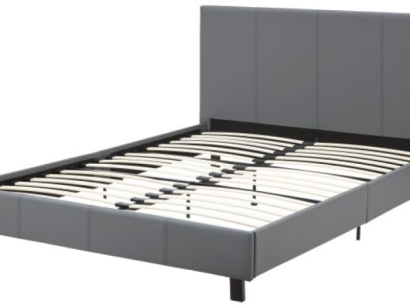 GFW Bed In A Box 4ft6 Double Grey Faux Leather Bed Frame