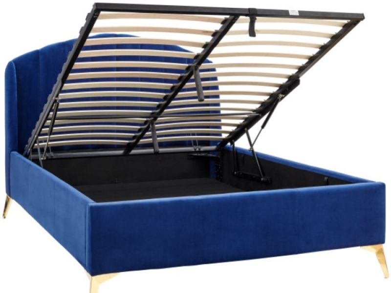 GFW Pettine 4ft6 Double Royal Blue Fabric Ottoman Bed Frame