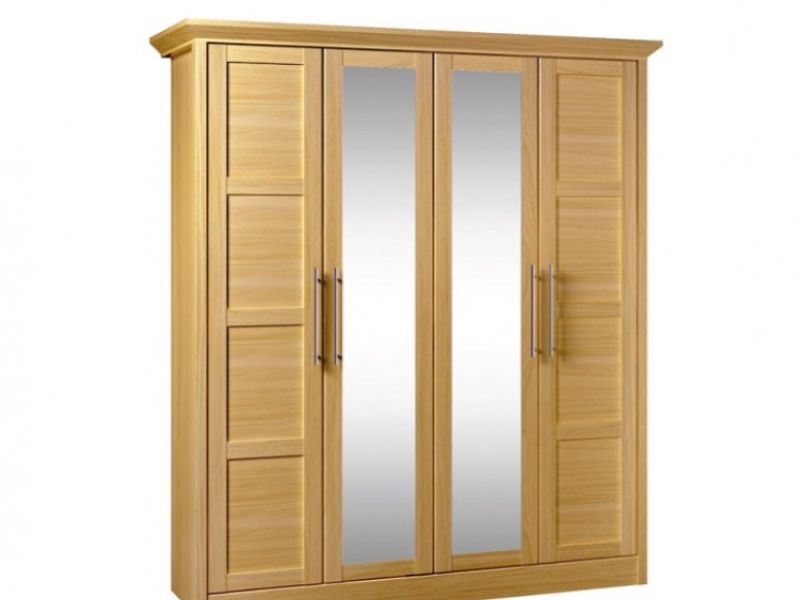 Kingstown Serena Oak 4 Door Wardrobe with Center Mirror