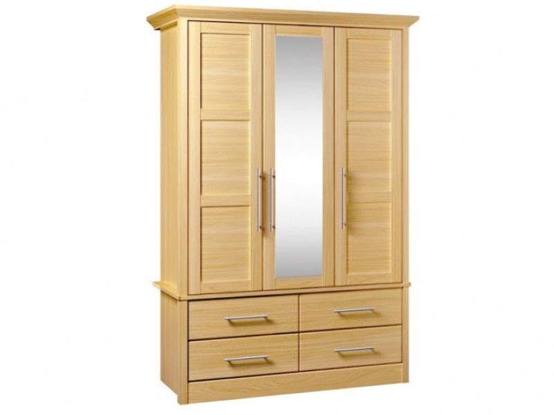 Kingstown Serena Oak 3 Door Wardrobe with 4 Drawers Center Mirror