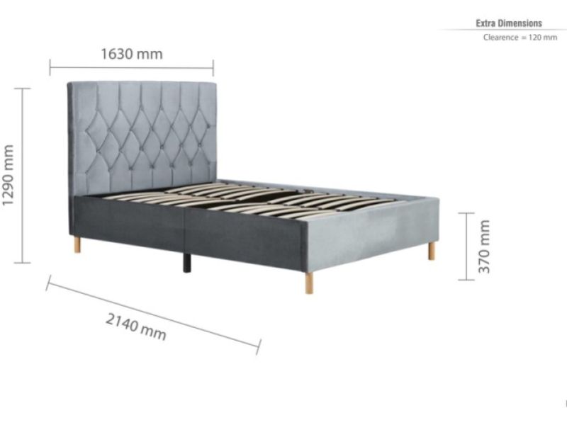 Birlea Loxley 5ft Kingsize Grey Fabric Bed Frame