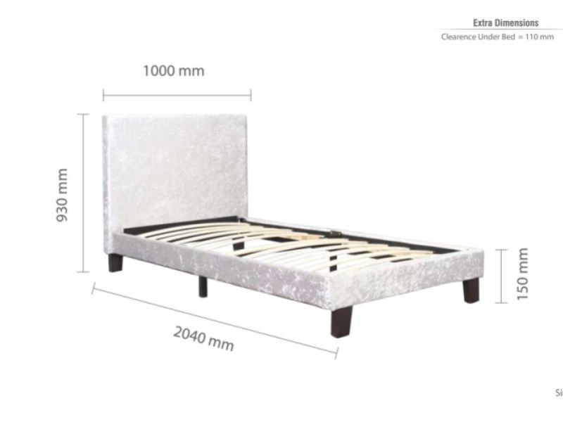 Birlea Berlin 3ft Single Steel Crushed Velvet Fabric Bed Frame