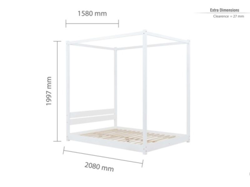 Birlea Darwin 5ft Kingsize White Wooden 4 Poster Bed Frame