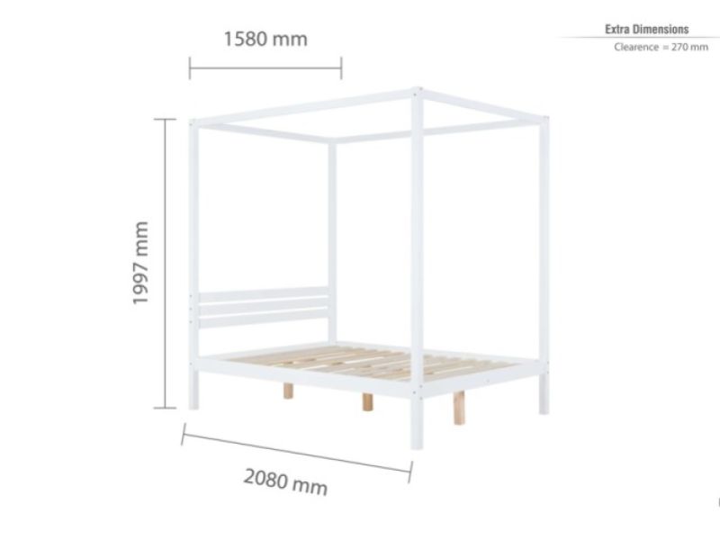 Birlea Mercia 5ft Kingsize White Wooden 4 Poster Bed Frame