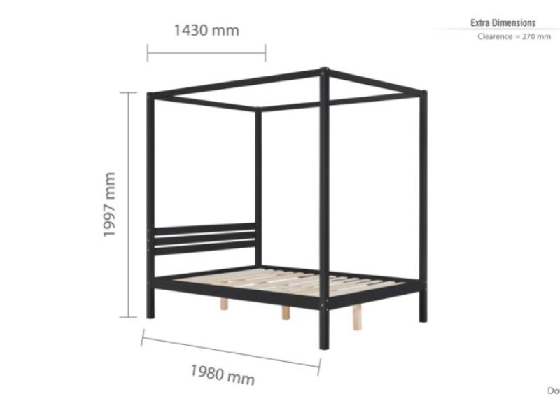 Birlea Mercia 4ft6 Double Black Wooden 4 Poster Bed Frame