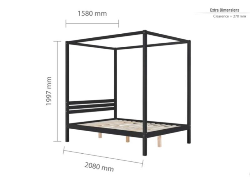 Birlea Mercia 5ft Kingsize Black Wooden 4 Poster Bed Frame