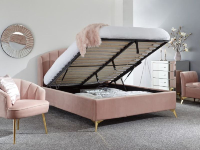 GFW Pettine 4ft6 Double Blush Pink Fabric Ottoman Bed Frame