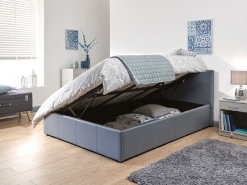 GFW Side Lift Ottoman 5ft Kingsize Grey Faux Leather Bed Frame