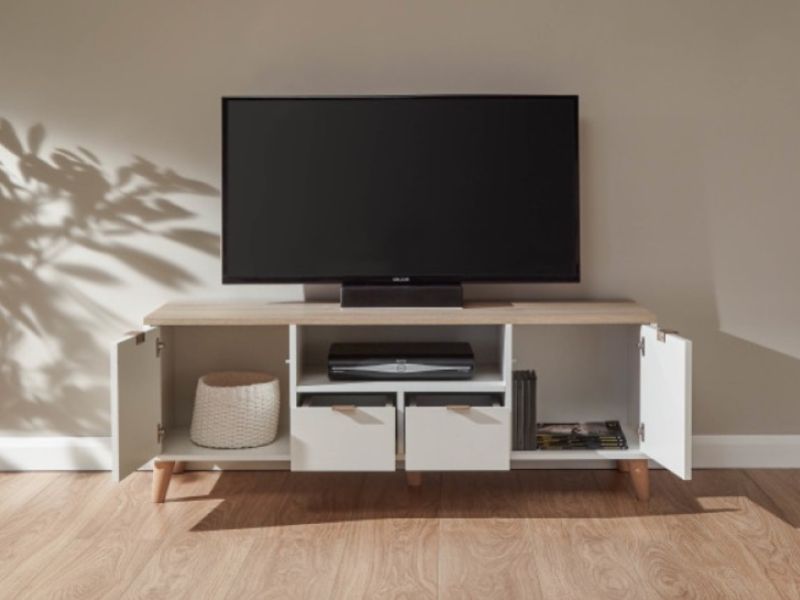 GFW Alma Large TV Unit in White And Oak