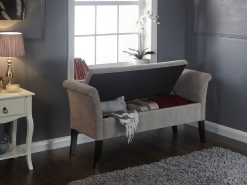 GFW Balmoral Ottoman Storage Window Seat In Silver Fabric