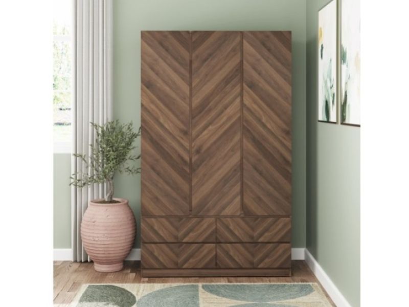 GFW Catania 3 Door 4 Drawer Wardrobe In Royal Walnut