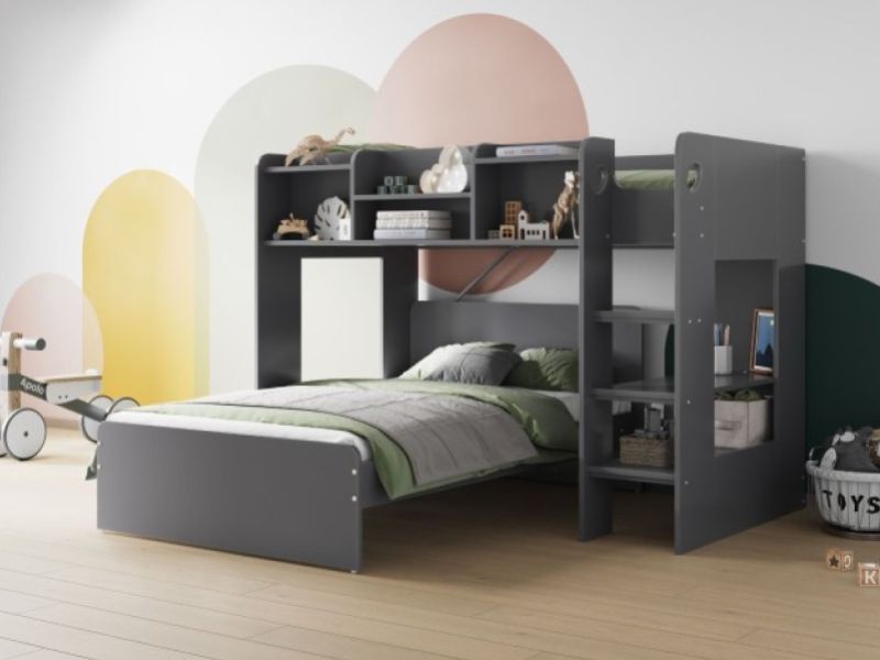 Flair Furnishings Wizard L Shape Triple Sleeper Bunk Bed In Grey