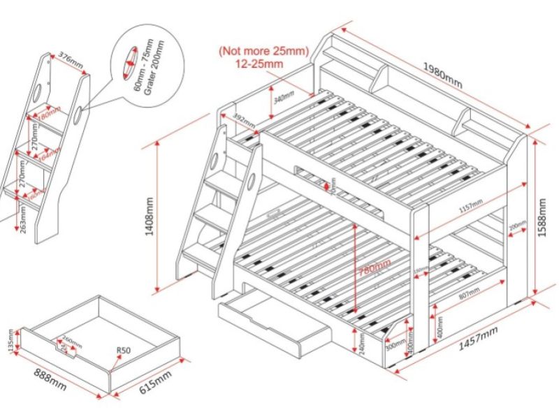 Flair Furnishings Flick Grey Finish Triple Sleeper Bunk Bed