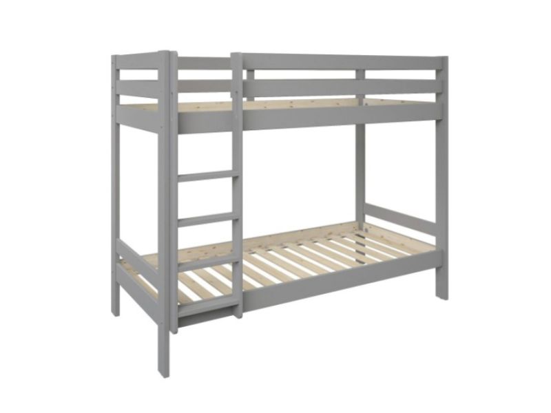 Noomi Nora Grey Wooden Bunk Bed With Trundle And 3 Mattresses