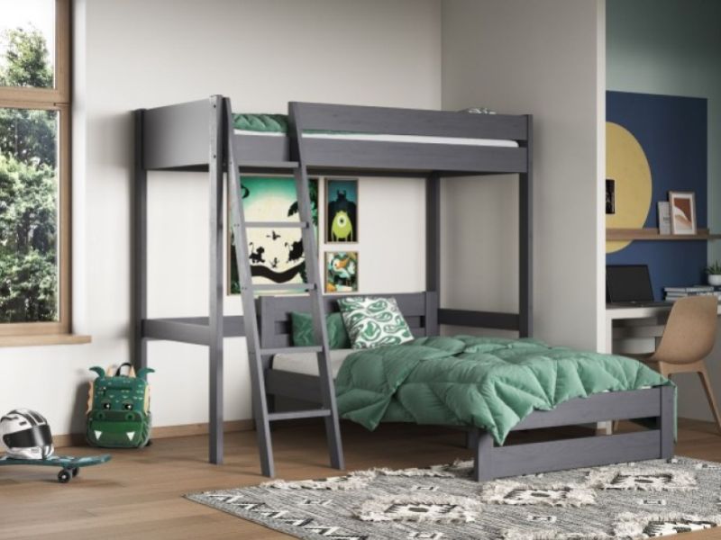 Noomi Tera Grey Wooden L Shaped Highsleeper Bunk Bed (With Small Double)