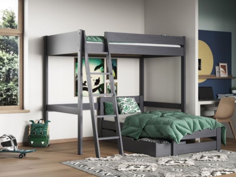 Noomi Tera Grey Wooden Small Double L Shaped Highsleeper Bunk Bed (With Single)