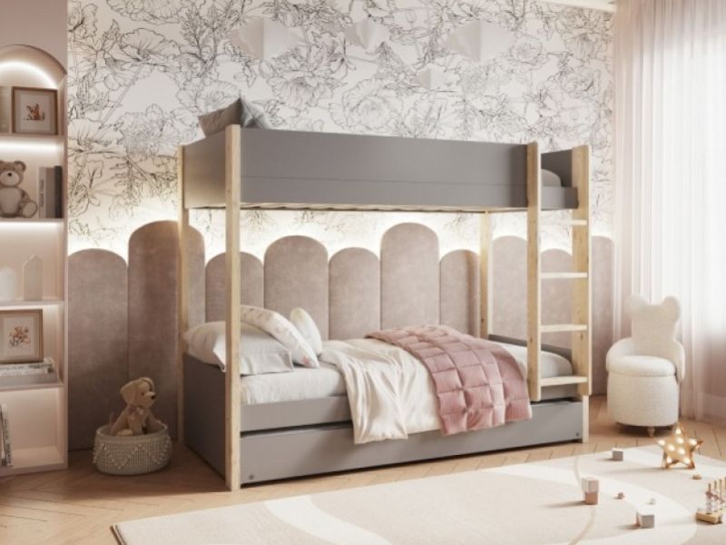 Noomi Tipo Grey Wooden Bunk Bed With Trundle