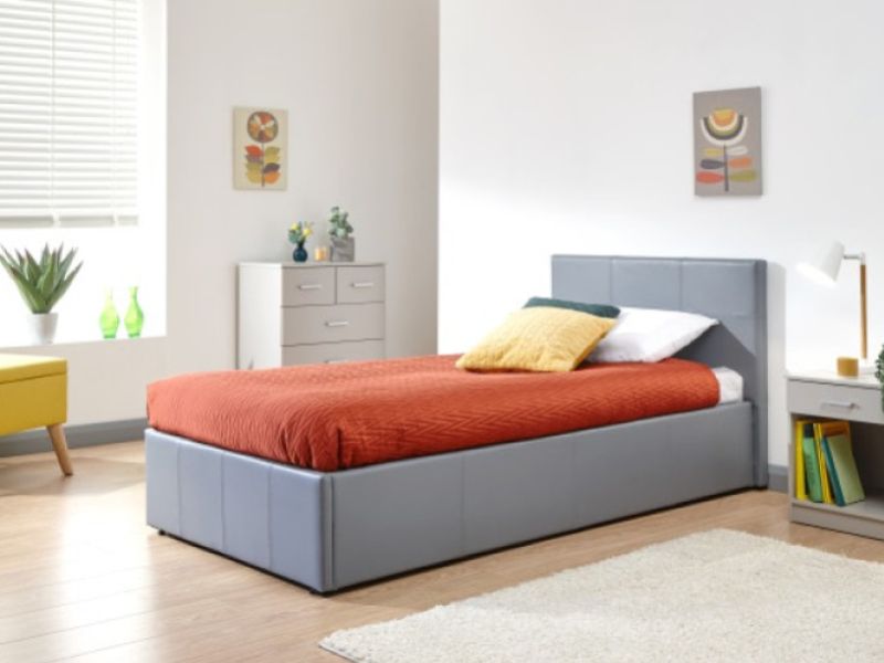 GFW End Lift Ottoman 3ft Single Grey Faux Leather Bed Frame