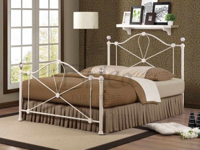 Birlea Jasmine 4ft6 Double Cream Metal Bed Frame with Crystal Finials