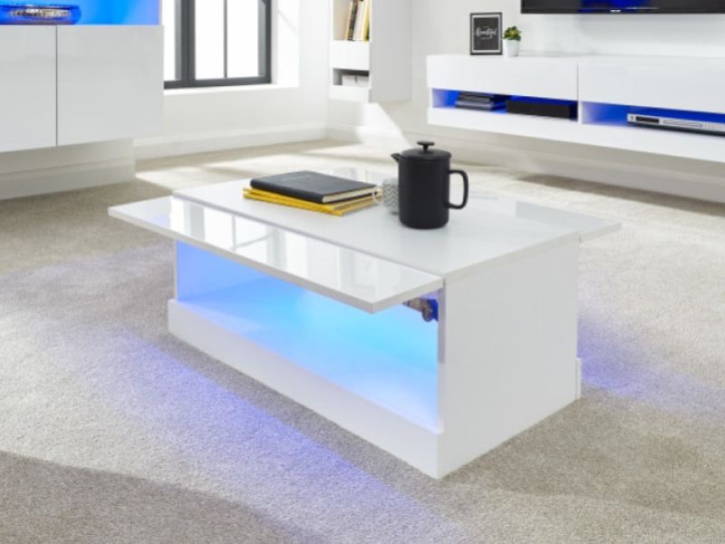 GFW Galicia White Gloss LED Coffee Table