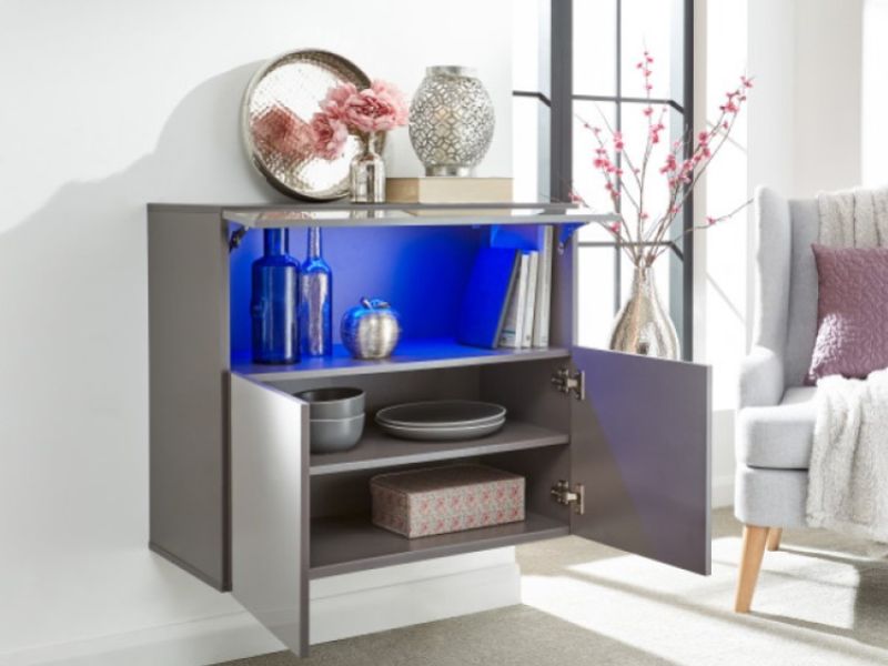 GFW Galicia Grey Gloss LED Wall Hanging Sideboard