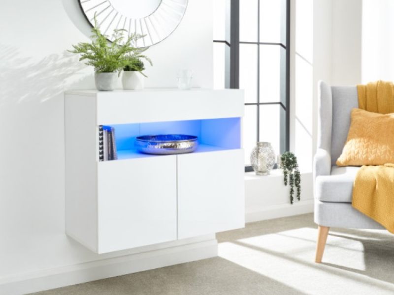 GFW Galicia White Gloss LED Wall Hanging Sideboard