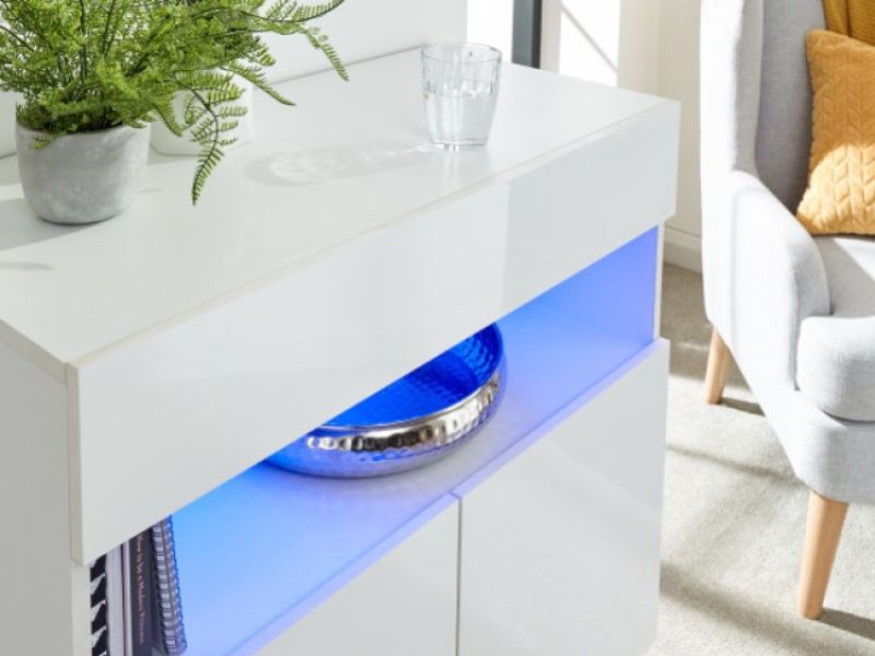 GFW Galicia White Gloss LED Wall Hanging Sideboard