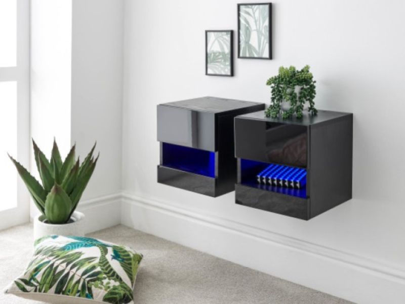 GFW Galicia Black Gloss LED Pair Of Wall Hanging Bedsides