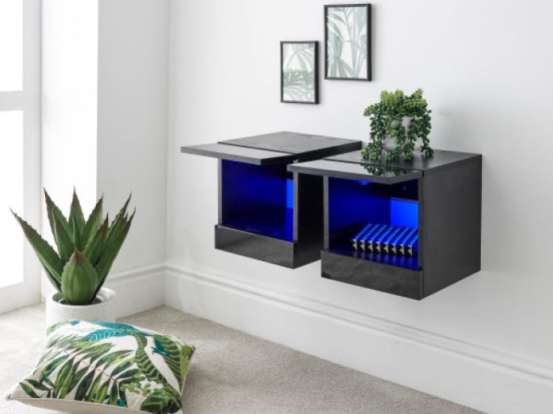 GFW Galicia Black Gloss LED Pair Of Wall Hanging Bedsides