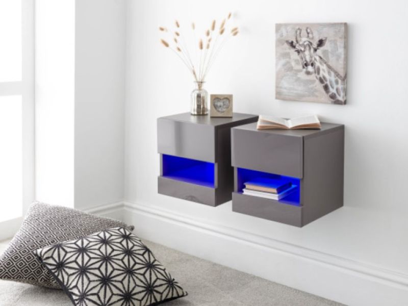 GFW Galicia Grey Gloss LED Pair Of Wall Hanging Bedsides