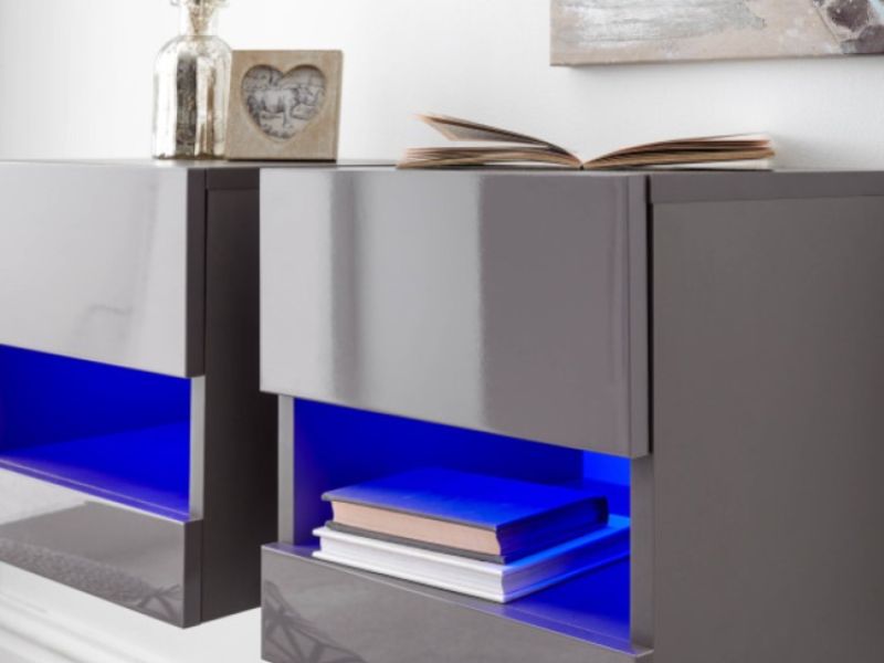 GFW Galicia Grey Gloss LED Pair Of Wall Hanging Bedsides