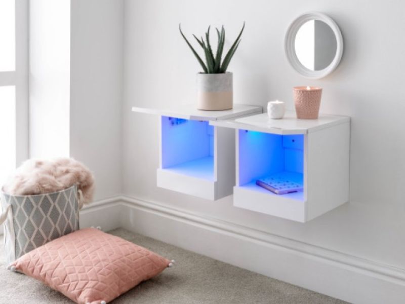 GFW Galicia White Gloss LED Pair Of Wall Hanging Bedsides