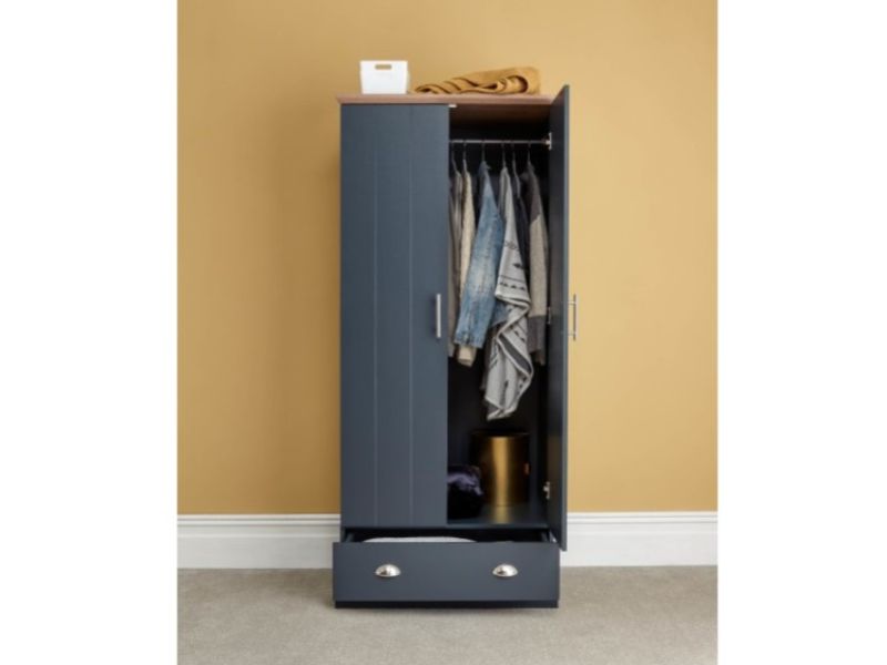GFW Kendal 2 Door 1 Drawer Wardrobe In Slate Blue