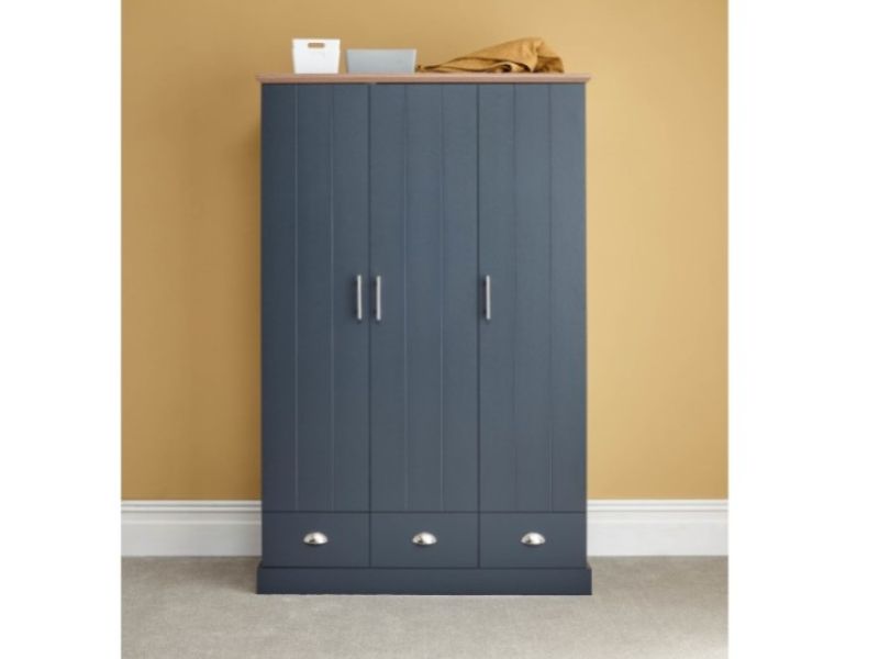 GFW Kendal 3 Door 3 Drawer Wardrobe In Slate Blue