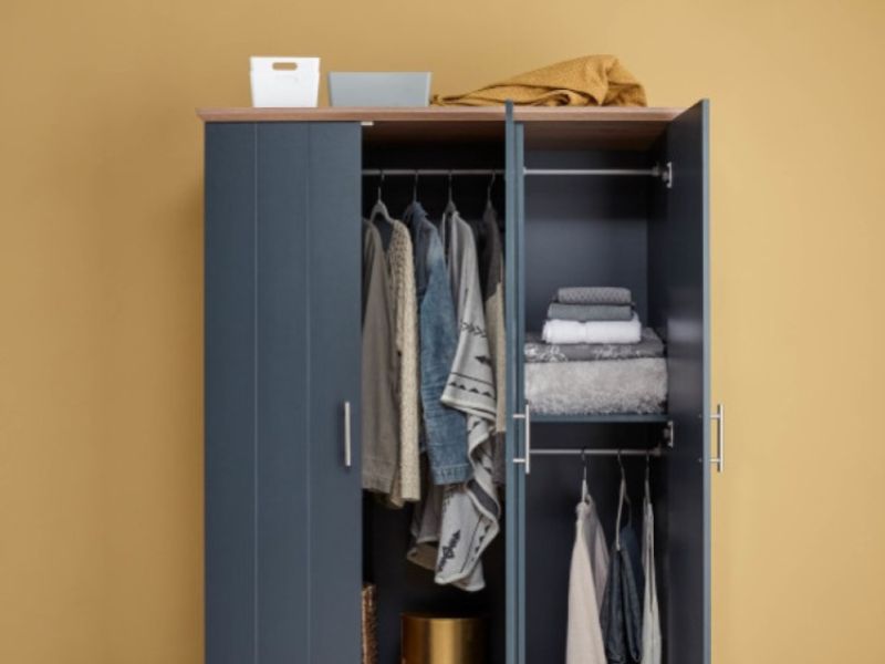 GFW Kendal 3 Door 3 Drawer Wardrobe In Slate Blue