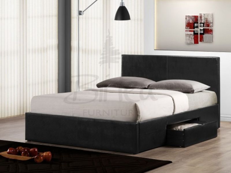 Birlea Berlin 5ft Kingsize Black Faux Leather Bed Frame with Drawers