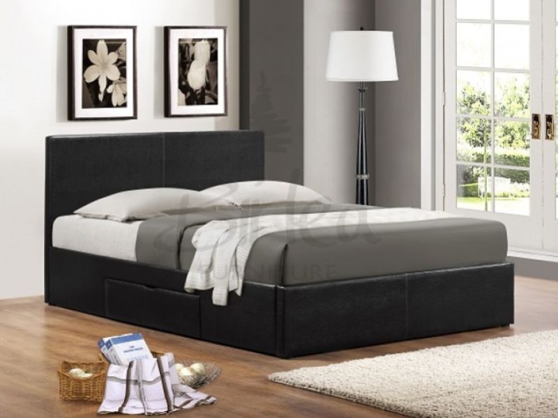 Birlea Berlin 5ft Kingsize Black Faux Leather Bed Frame with Drawers