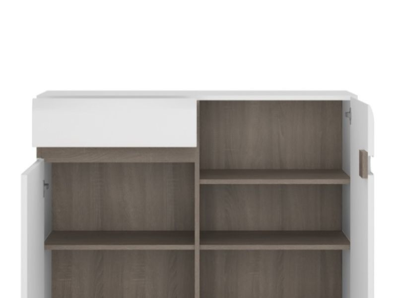 FTG Chelsea Living 1 drawer 2 door sideboard in white with an Truffle Oak Trim (109.5cm)