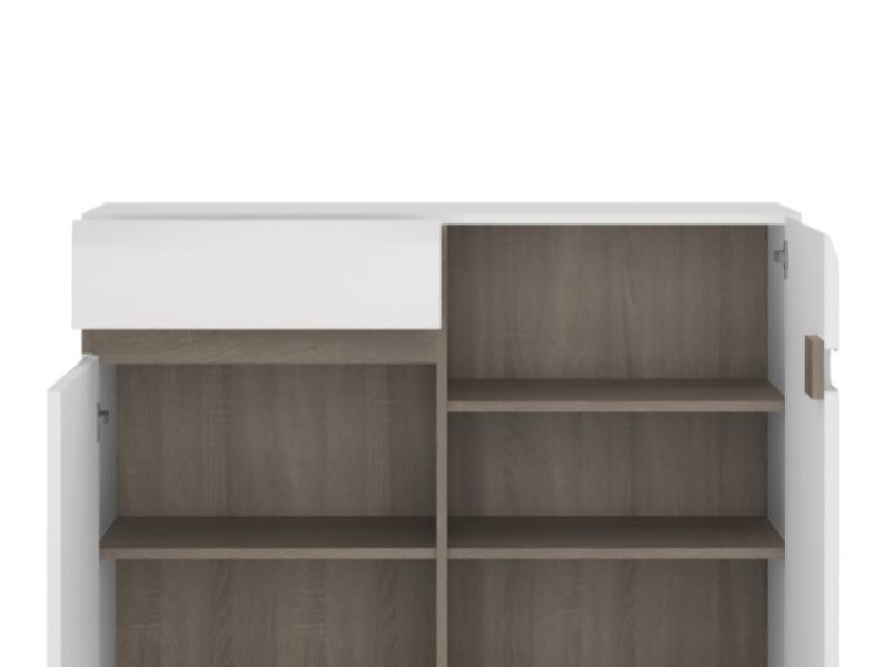 FTG Chelsea Living 1 drawer 2 door sideboard in white with an Truffle Oak Trim (109.5cm)