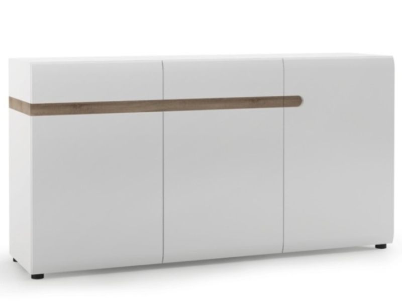 FTG Chelsea Living 2 drawer 3 door sideboard in white with an Truffle Oak Trim (109.5cm)