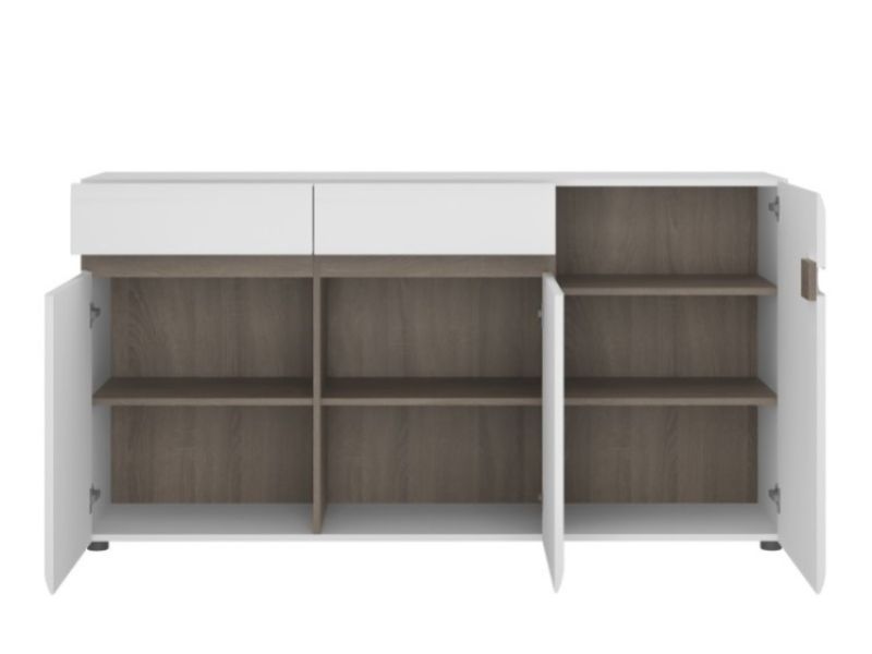 FTG Chelsea Living 2 drawer 3 door sideboard in white with an Truffle Oak Trim (109.5cm)