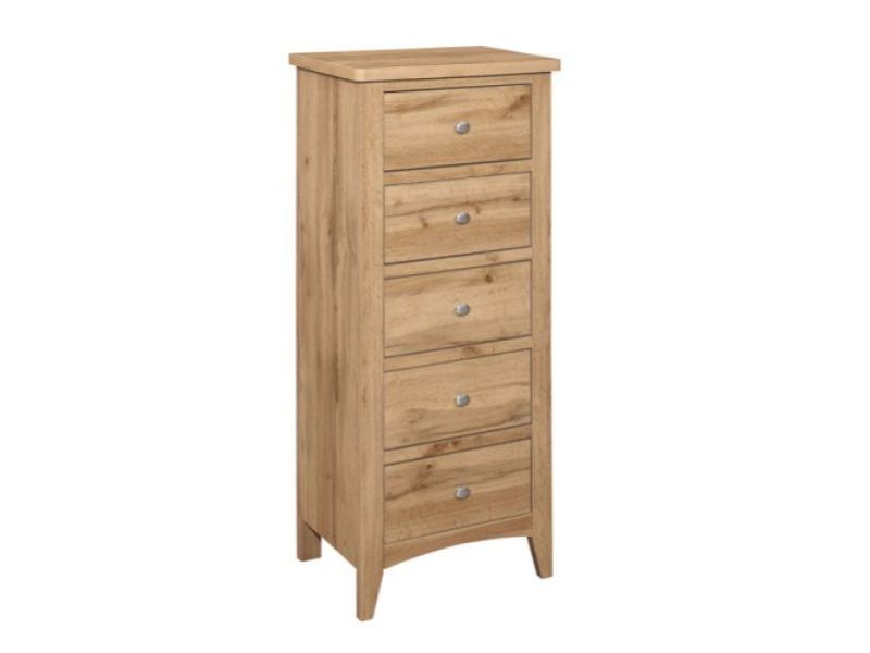 Birlea Hampstead Oak Finish 5 Drawer Tall Narrow Chest