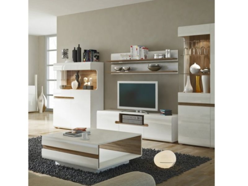FTG Chelsea Living Designer Wall Shelf in white with a Truffle Oak Trim