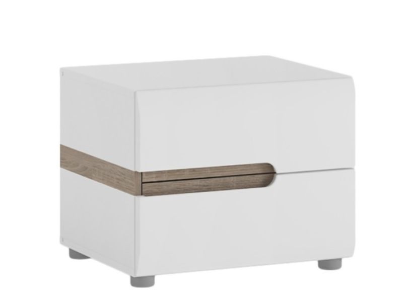 FTG Chelsea Bedroom 2 Drawer Bedside in white with an Truffle Oak Trim