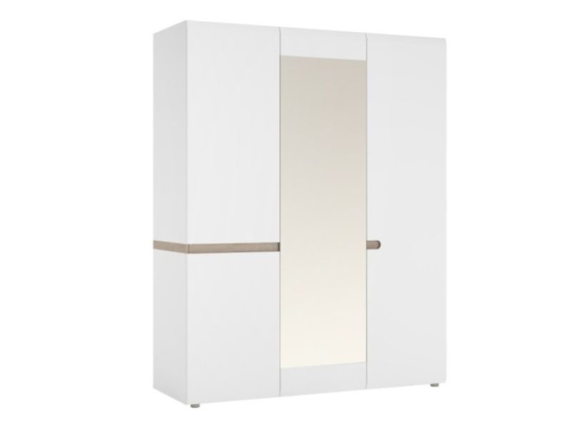 FTG Chelsea Bedroom 3 Door Wardrobe in white with an Truffle Oak Trim