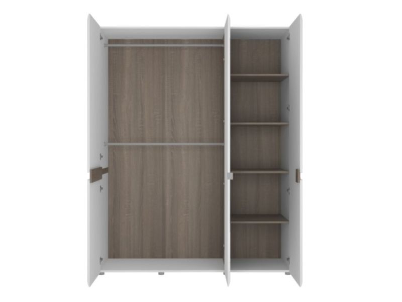 FTG Chelsea Bedroom 3 Door Wardrobe in white with an Truffle Oak Trim