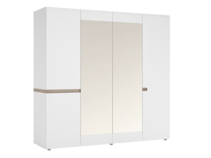 FTG Chelsea Bedroom 4 Door Wardrobe in white with an Truffle Oak Trim