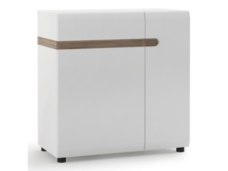 FTG Chelsea Living 1 drawer 2 door sideboard in white with an Truffle Oak Trim (85cm)