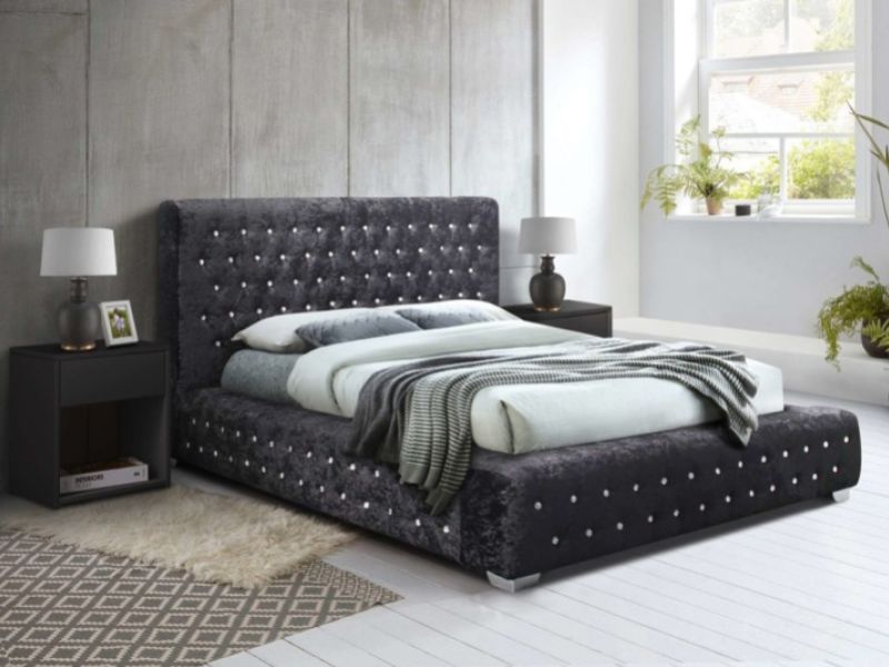 Birlea Grande 5ft Kingsize Black Crushed Velvet Fabric Bed Frame